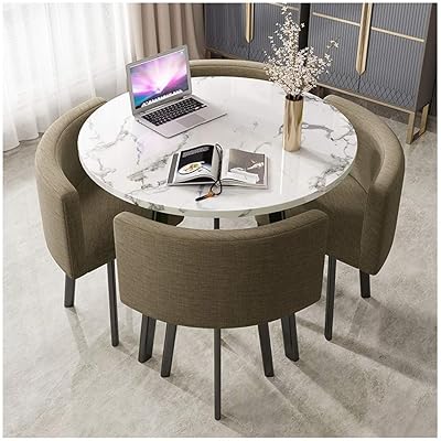 Holbo - Round dining table in marble design of 90 cm URG with classic metal feet and 4 cotton and linen chairs, suitable for businesses, hotels, offices, reception rooms, cafes, dessert stores.. Experience the ultimate in shopping convenience with DIAYTAR NIGERIA's vast catalog and 5-8 day delivery.