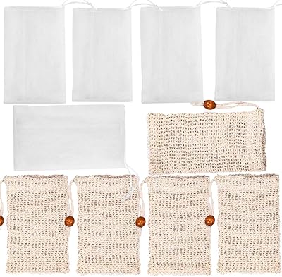 Package of 10 soap bags, 5 mesh soap bags and 5 natural soap bags for the storage of QTUBON bathroom soap.. DIAYTAR NIGERIA: Nigeria's answer to affordable online shopping with reliable 5-8 day delivery guarantee.