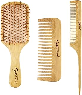 Set of natural bamboo combs, wooden massage hair brush with wide tooth comb and dressing styling for women, men and children, reduces frizz and mass the scalp.. Shop easy, pay less, get it fast — with DIAYTAR Nigeria.