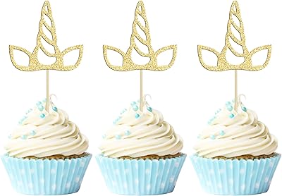 Jovis 24 pieces of Cupcakes of Cupcakes golden with glitter on the theme of the unicorn for prenatal celebration, birthday, wedding, engagement.. DIAYTAR NIGERIA: Your partner in affordable online shopping with dependable delivery within 8 days.