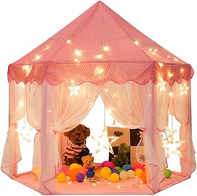 Dalmaon princess castle tent for girls, children's game tents for children, hexagonal house so that children or young people can play inside or outside, pink/blue (pink).. DIAYTAR NIGERIA delivers value, variety, and convenience with our nationwide 5-8 day shipping.
