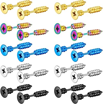 Creole earrings in stainless steel with punk design (10 pairs), universal, titanium steel, without precious stones.. Experience convenient online shopping on DIAYTAR Nigeria — wide selection and affordable delivery.