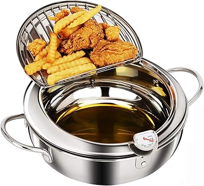 Frying pot, tempura pot in stainless steel 304 with thermometer and oil cover for oil for turkey thighs, chicken wings and fries (silver).. Thousands of items, all priced just right — shop DIAYTAR Nigeria today.