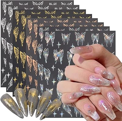 8 sheets of butterfly stickers for nail art, 3D golden nail stickers, 3D nail art supplies butterflies and laser stars, luxury bronze nail design, nail decorations for women for women.. DIAYTAR NIGERIA puts thousands of products at your fingertips with affordable prices and delivery within a week.