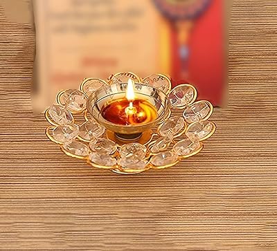 Pooja lamp in India Collection Crystal Crystal (Gold, Small).. DIAYTAR NIGERIA: Where every click leads to affordable purchases delivered promptly to your door.