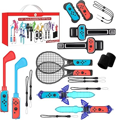 12 in 1 sports accessory kit Compatible with Switch/Switch OLED - Tennis rackets, sword handles, golf clubs, dance strips, leg strap and joy -con bracelet.. Experience shopping satisfaction with DIAYTAR NIGERIA's vast selection and budget-friendly delivery options.