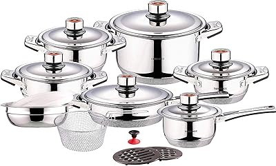 Stainless steel steel kitchen battery 18 pieces Swiss stainless steel Si-7000, including frying stoves, stoves, pot and induction casserole dish.. DIAYTAR NIGERIA makes quality accessible with low prices and reliable 5-8 day nationwide delivery.