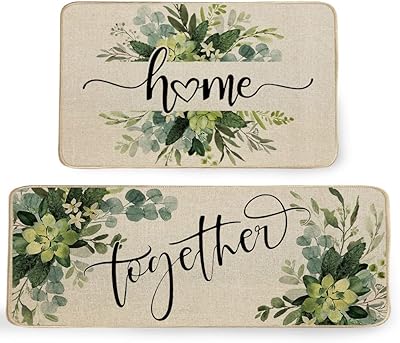Geeory Lot of 2 kitchen carpets for floor, floral motif, floor set, farm, seasonal holidays, green decoration for house kitchen - 17 x 29 and 17 x 47 inches.. DIAYTAR NIGERIA brings affordable shopping to your fingertips with reliable delivery in less than 8 days.