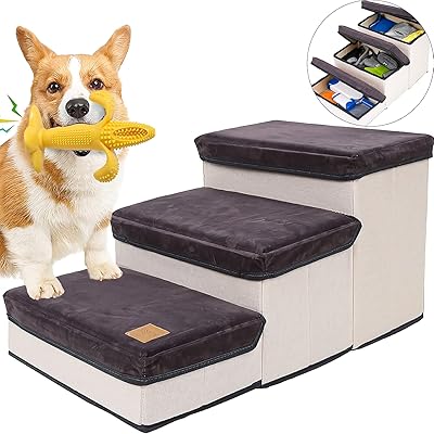 Staircase for dogs foldable animals for pets, dog chewing toy, 3-step pet ladder with storage, pet ramp to climb the sofa bed, step for pets, dog ramp for small dogs cats (gray color).. DIAYTAR NIGERIA: Creating access to affordable products for every Nigerian with our swift delivery service.