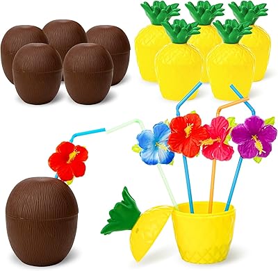 Pineapple cups and coconut, Cups with Hawaiian tropical flavor with lids and straws for the Hawaiian birthday parties (12 pieces).. Whether it’s gadgets or groceries, DIAYTAR Nigeria delivers in less than 8 days.