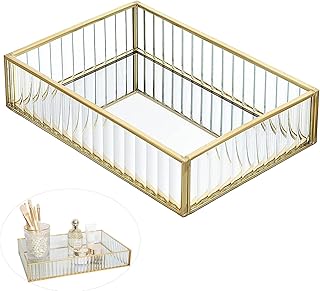 Fimboo jewelry organizer, glass makeup tray with mirror and candle holder, decorative storage organizer for vanity, bedroom, garden coffee table (rectangle m).. Experience the DIAYTAR difference with our vast product selection and delivery within 5-8 days.