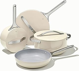 Ceramic non -stick kitchen battery at Carvi - Aluminum nucleus and stainless steel handles - Includes elegant storage solutions - Cream.. Experience the convenience of online shopping with DIAYTAR NIGERIA's reliable 5-8 day delivery service.