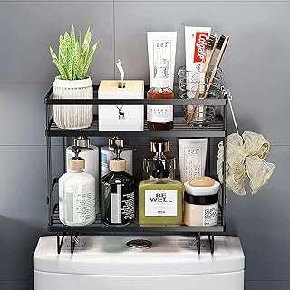 Storage support for bathroom on toilet, storage support for bathroom organizer with 2 shelves with suspension hook and adhesive base, wall design without drilling allowing to save space (black).. DIAYTAR NIGERIA: Your trusted marketplace that combines variety, affordability and reliable shipping.