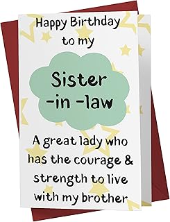 Funny birthday card for sister -in -law - birthday card for sister -in -law - Happy birthday card for sister -in -law - with envelope.. Shop from our extensive catalog at DIAYTAR NIGERIA and enjoy doorstep delivery in just 5-8 days.