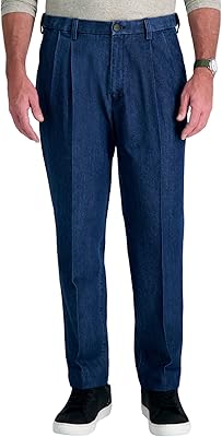 Haggar pants in expandable denim with pleated size for men.. DIAYTAR NIGERIA: Your partner in affordable online retail with reliable delivery across the nation.
