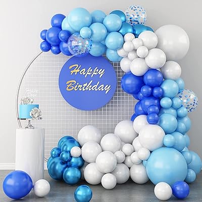 Garland of blue balloons, 115 dark and light blue latex balloons with white metal confetti, 5 10 12 18 inches, different sizes for diploma, wedding, birthday, shower, decoration of classroom decoration.. DIAYTAR NIGERIA: Where shopping meets satisfaction with affordable prices and prompt delivery services.