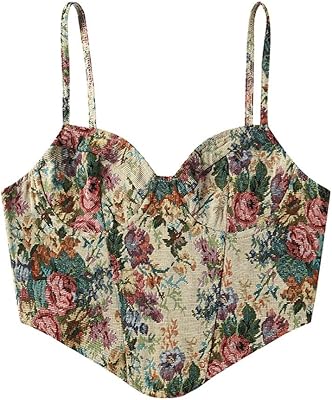 Bustier corset for women - Elegant French Women Vintage Print Halter Neck Top Corset Tops Floral Design Sexy Style Party Club.. DIAYTAR NIGERIA: Connecting Nigerians with their needs through our affordable and diverse marketplace.