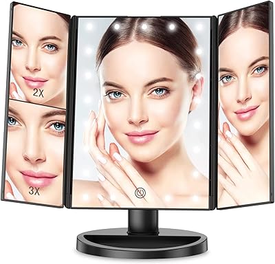 Make -up mirror with 22 lights, makeup mirror lit by LED, three -stretch makeup mirror, double power supply, three -component portable mirror (black).. Save more, wait less — DIAYTAR Nigeria delivers faster than ever.