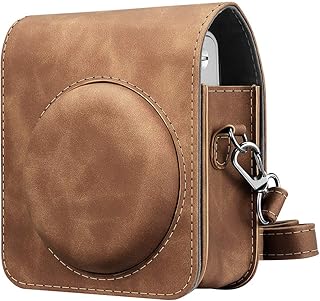Protective bag compatible with the instant camera Fujifilm Instax Mini 90 Neo Classic - Superior quality vegan leather bag cover with removable strap, rustic brown.. DIAYTAR Nigeria: Great value, fast delivery, and endless options.