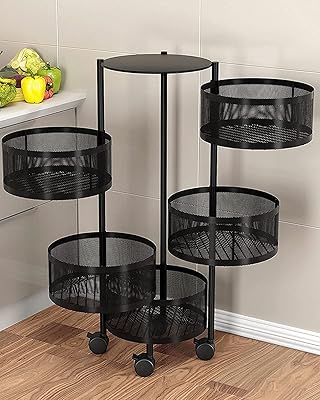 Round Kitchen Kitchen Storage shelf in carbon steel, storage basket for KWC fruits and vegetables, standing kitchen storage shelf (4 layers).. DIAYTAR NIGERIA: Where quality meets affordability, with thousands of products delivered in less than 8 days.