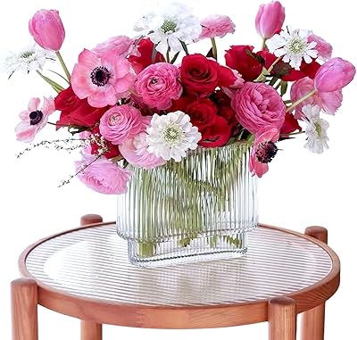 Vases with transparent ribbed glass vase single large decorative short for room.. DIAYTAR NIGERIA transforms online shopping with competitive prices and dependable nationwide delivery.