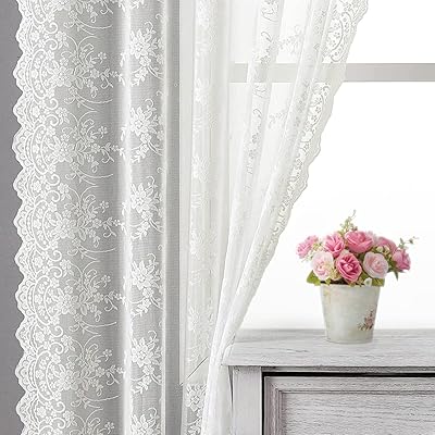 Ivory lace curtains Cottage 54 ", 2 pieces, lace curtains with floral pattern of rustic vine for kitchen window, transparent lace curtains with intimacy-tingle pass, 52 x 54", 1 pair, ivory/cream.. Fast, affordable, and reliable — that’s the DIAYTAR Nigeria experience.