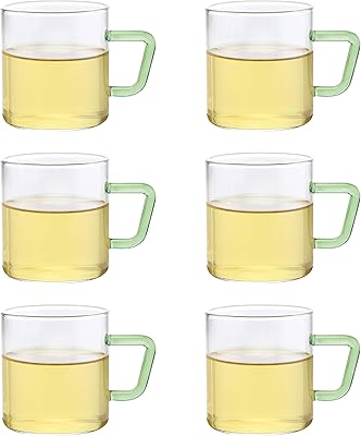 Set of pocket glass cups with green handle, 190 ml, set of 6 pieces.. DIAYTAR NIGERIA: Your one-stop e-commerce destination with affordable prices and nationwide delivery in 5-8 days.