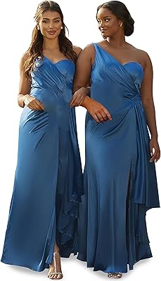Long satin dress with a large shoulder for women in Sarcelle blue dress.. DIAYTAR NIGERIA bridges the gap between desire and affordability with nationwide delivery in under 8 days.