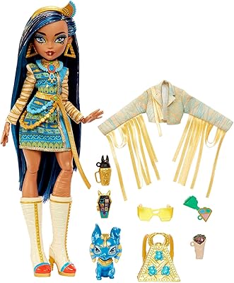 Monster High Cleo de Nile doll with accessories and company dogs, articulated mannequin doll with blue striped hair.. DIAYTAR NIGERIA makes every shopping desire a reality with affordable prices and delivery in 5-8 days.