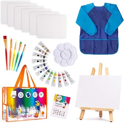 Children's art set | Set of acrylic paint of 27 pieces with 5 8 x 10 brushes, a table easel, an additional drawing board for artistic paint and a color mixing table.. Your shopping aspirations fulfilled at DIAYTAR NIGERIA with competitive prices and reliable delivery.