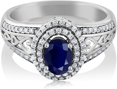 Sterling 925 Sterling Silver Women's Ring with Blue Sapphire GEM King, Birth stone 1.41 Carat in total, central stone: 6 x 4 mm (available 5,6,7,8.9), precious metal stone, sapphire zirconia cubic.. Wide range, low cost, fast delivery — that’s DIAYTAR Nigeria.