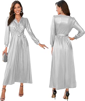 Ross evening dress for women, V -neck, long sleeves, ankle length, cocktail dress with fine belt.. Shop across categories with ease at DIAYTAR NIGERIA, delivering affordability within the week.