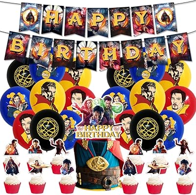 XPSDY 36 Pieces Birthday Decorations Doctor strange themed party supplies heroes cupcake decorations banner balloons decorations for children's cakes.. DIAYTAR NIGERIA: Your affordable gateway to thousands of products shipped nationwide within the week.