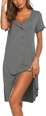 Women's night shirt with short sleeves, buttons on the front and V -neck, multicolored.. DIAYTAR NIGERIA: Your partner in affordable online retail with reliable shipping across Nigeria.