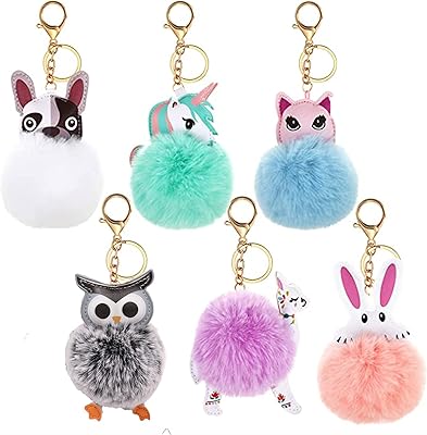 6 pieces cute animal pompom keychain-Softness unicorn keychain in false fur for bag of women girls.. Experience the ease of modern shopping with DIAYTAR NIGERIA's comprehensive platform and quick delivery.