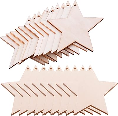 Set of 50 pieces of wooden Christmas tree paint, unfinished suspended ornaments, wooden falls, Christmas decoration (star wooden cutouts).. DIAYTAR NIGERIA delivers what matters - quality, affordability, and prompt nationwide shipping.