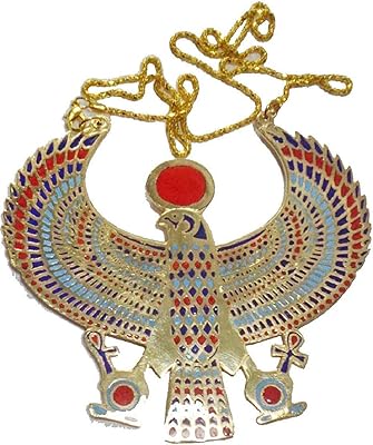 Egyptian Horus jewelry bonball necklace, Ankh keystand pendant, XXL size, pharaonic collar in solid brass, pharaon costume accessories from old Egypt, belly dance jewelry, copper, multi, yellow brass, multi -multi.. DIAYTAR NIGERIA brings the market to your fingertips with affordable prices and swift delivery services.