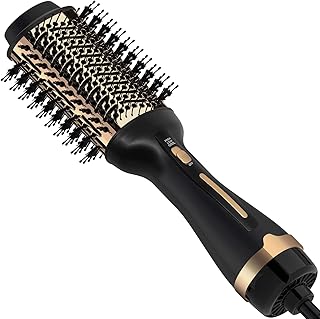 Hot air brush, professional drying brush in a stage for hairstyle and control of Frisottis, negative ionic hot air brush, volumizing brush with hot air in golden ceramic.. DIAYTAR NIGERIA brings the joy of affordable shopping to your fingertips with delivery in less than 8 days.