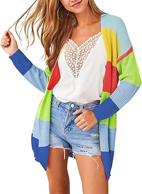 Dgsuidfgs478 rainbow stripes for women, long sleeves, open on the front, a wide knitted coat.. Shop without limits at DIAYTAR NIGERIA and receive your purchases at budget prices within the week.