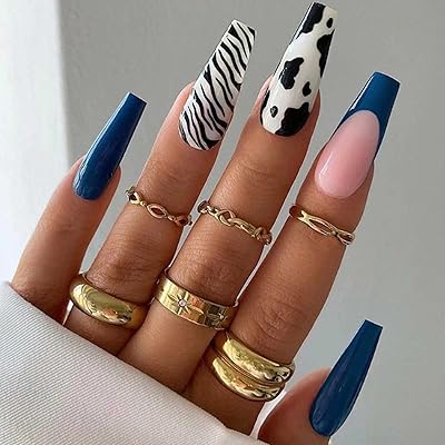 Kamez press on nails long acrylic blue false French nails for women and girls.. DIAYTAR NIGERIA: Where every purchase is affordable and delivery is always within a week.