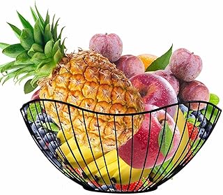 Large metal fruit basket with wavy design, kitchen counter support to serve desserts, snacks, vegetables and bread (black).. Shopping has never been easier — DIAYTAR Nigeria delivers it all in 5–8 days.
