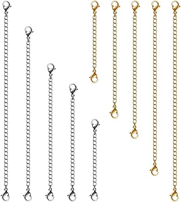 Collar extension, 10 stainless steel pieces, golden necklace, silver bracelet, ankle extension chains with carabiners and closing for jewelry manufacturing.. Experience shopping without stress at DIAYTAR NIGERIA's comprehensive and budget-friendly platform.