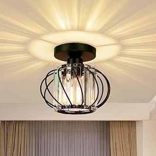 Modern ceiling lamp in crystal Fredco Home - Small semi -frame industrial ceiling chandelier, LED crystal chandelier adapted to the kitchen, the corridor, the dining room and the living room - black.. DIAYTAR NIGERIA: Where every purchase is affordable and delivery is always within a week.