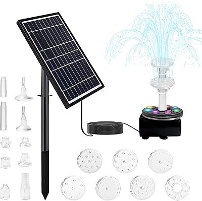 KWULEE SOLAR FONTAINE PUMP 7W with 8 LED lights, Pump of solar water fountain with double fountain with integrated 3000 mAh battery, characteristics of sun water for garden, small pond, bird bath max of water spray 1m 1m.. DIAYTAR NIGERIA makes quality accessible with our diverse product range and dependable delivery service.