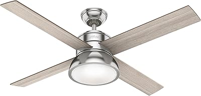 Hunter fan loki, 132 cm, interior ceiling fan with light and remote control, brushed nickel finish, 4 reversible blades in light gray and natural wood, ideal for summer or winter, model 50424.. Shop efficiently with DIAYTAR NIGERIA, offering thousands of products at unbeatable prices delivered promptly.