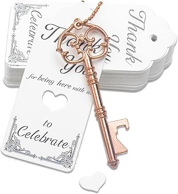 Okee Bean 52 Pieces Ouvre-Bouteille Clé Skeleton Vintage, Souvenir of Wedding Guests with thanks card and escort keychain (gold).. DIAYTAR NIGERIA: Where countless products meet affordable prices and reliable nationwide shipping.