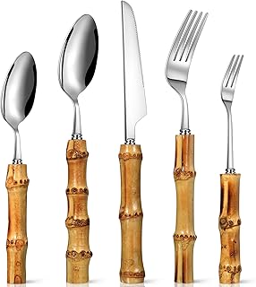 Set of natural bamboo cutlery, stainless steel cutlery, bamboo handle (30 pieces).. DIAYTAR NIGERIA combines affordability, variety, and convenience with nationwide delivery services.
