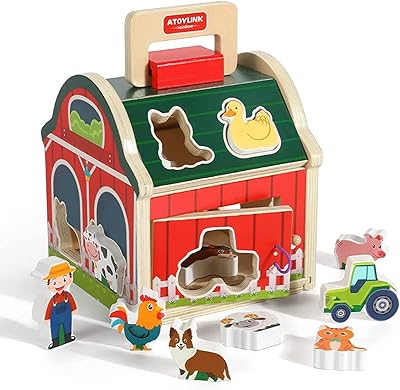Wooden barn toy with roof and handle, wooden animal toy for sorting barn forms for young children, educational toys for children from 2 to 6 years old.. DIAYTAR NIGERIA connects you with thousands of products at competitive prices, delivered within a week.