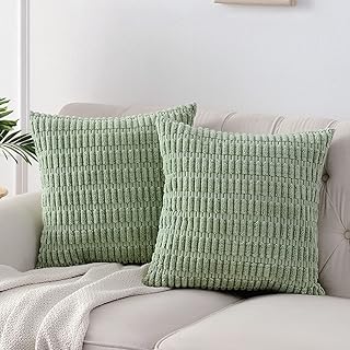 Fancy Home Lot of 2 Sage Green Green Decorative Pull 20 x 20 "for Sofa-Living Room Sofa, Square Cushion Cushion In Sweet Ribbed with 50 x 50 cm stripes, bohemian interior decoration.. With DIAYTAR Nigeria, everything is within reach — and within budget.