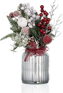 Artificial Christmas flower arrangement W Rainberry with silver vase - Christmas table center - with artificial berries and snowy pine stems - Excellent interior decoration for holiday season.. Your budget-friendly online marketplace, DIAYTAR NIGERIA delivers a world of products in just 5-8 days.